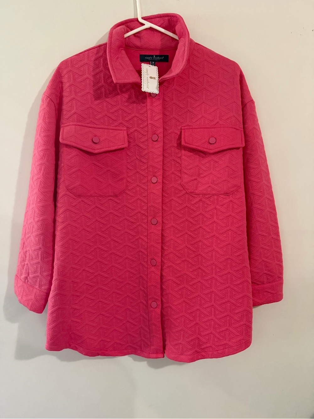 Simply Southern Bright Pink Quilted Snap-Front Utility Jacket size medium